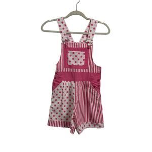 Vintage New Moves Polka Dot Stripes Pink Short Overalls Shortalls Girl's 12